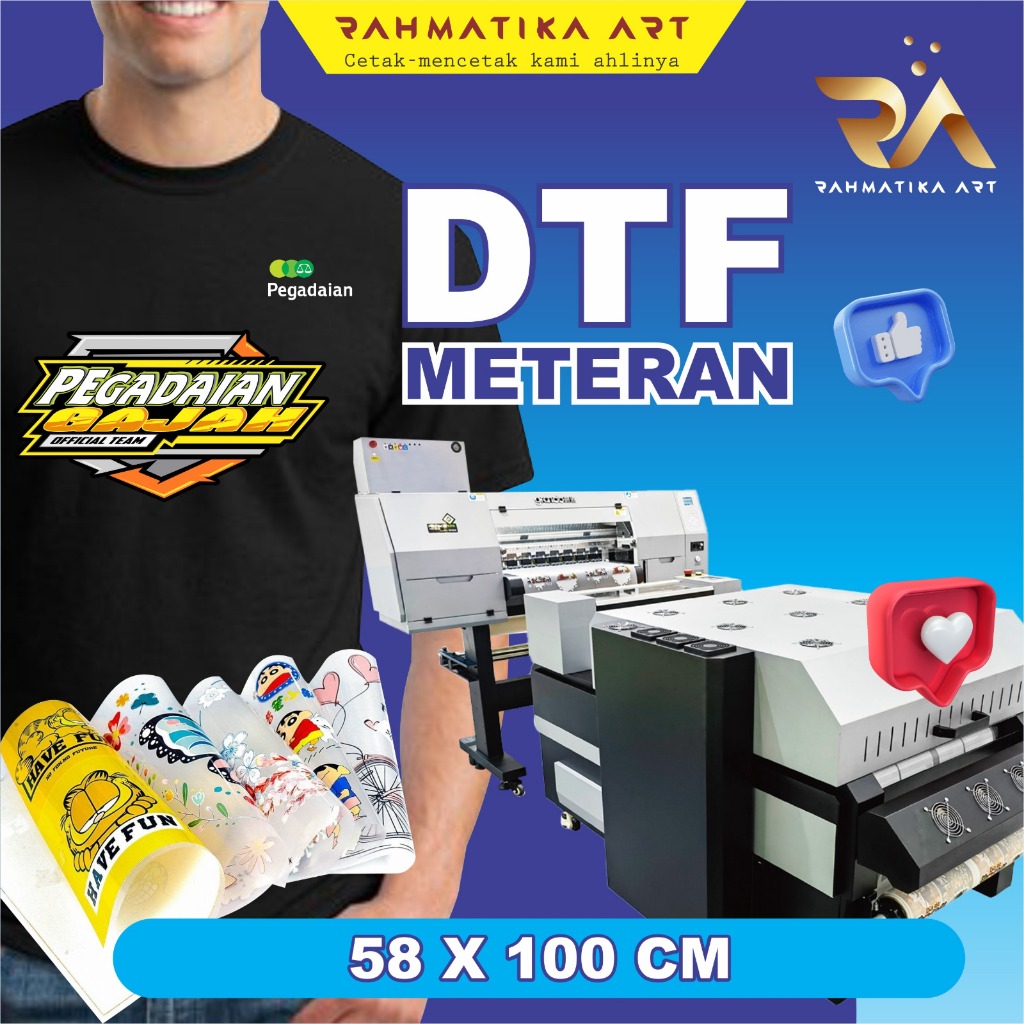 

Cetak Sablon DTF Meteran 58 x 100 Cm Print Sablon Setrika Custom Kualitas Premium