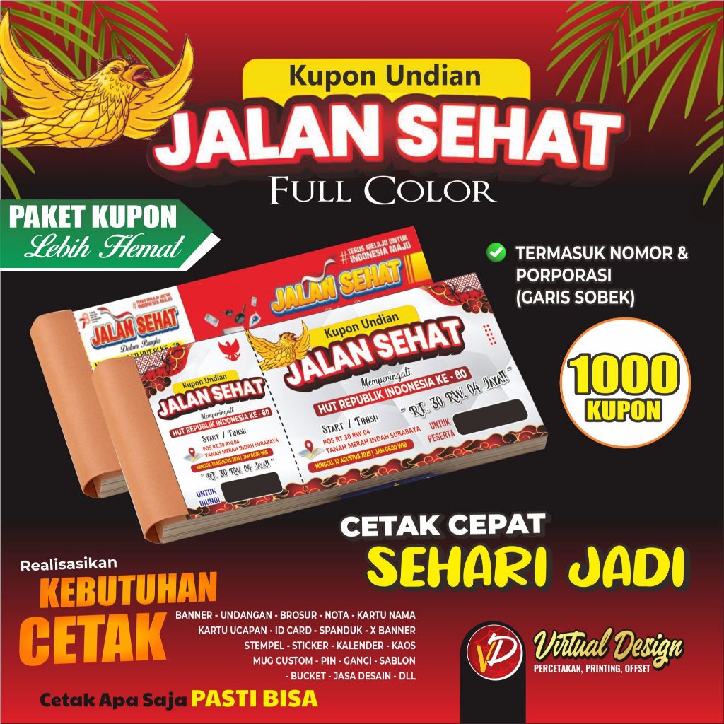

(PAKET 1000) CETAK KUPON JALAN SEHAT UNDIAN VOCER TIKET KARCIS PARKIR DLL