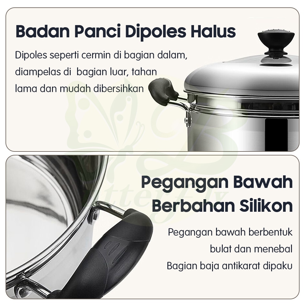 NEW PRODUCT Omicko Panci Kukusan Tutup Kaca Ukuran Besar Panci Kukus 2 Susun Panci Kukus Stainless