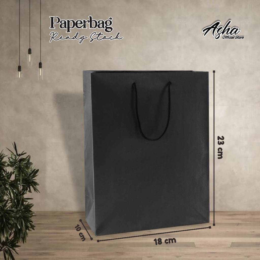 

(12 PCS) PAPER BAG MURAH HITAM POLOS PREMIUM PAKET LUSINAN - TAS SOUVENIR PERNIKAHAN UK 18 X 23 X 10