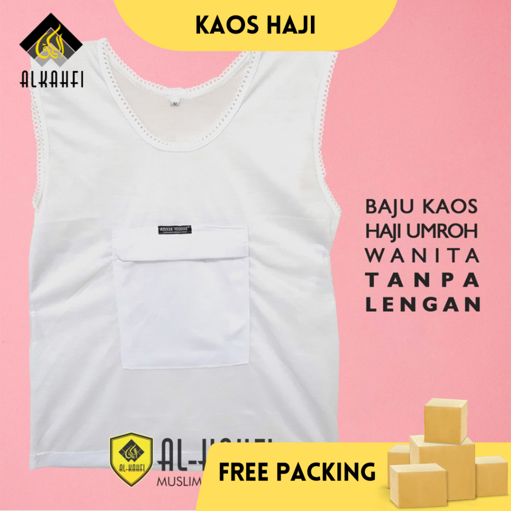 Kaos Dalaman Singlet Wanita Kantong Saku Resleting Depan Perlengkapan Haji Umroh