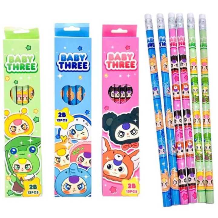 

Pensil HB-2B Baby Three 1 Box Isi 12 Pcs Penghapus Pensil dibagian ujung (1 Lusin)
