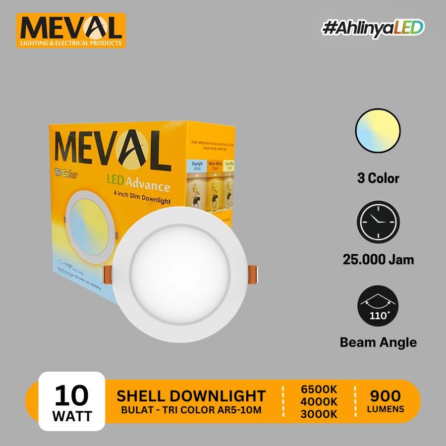 Meval LED Slim Downlight 4 inch 10W - Round - Tri Color AR5-10M Bulat 3 Warna
