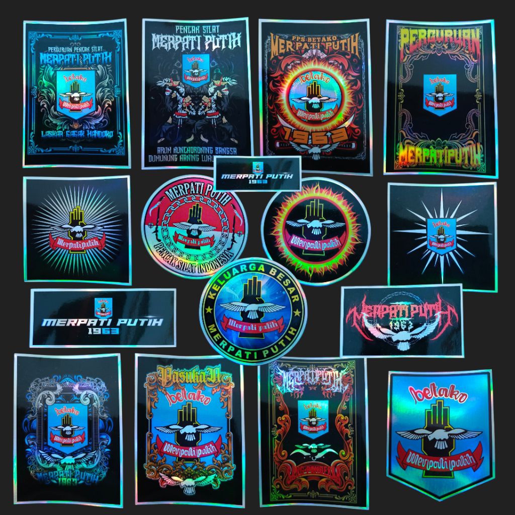 

Sticker HOLOGRAM MERPATI PUTIH Cutting Pola Vinyl Laminasi Glossy Tahan Air - isi 16 pcs