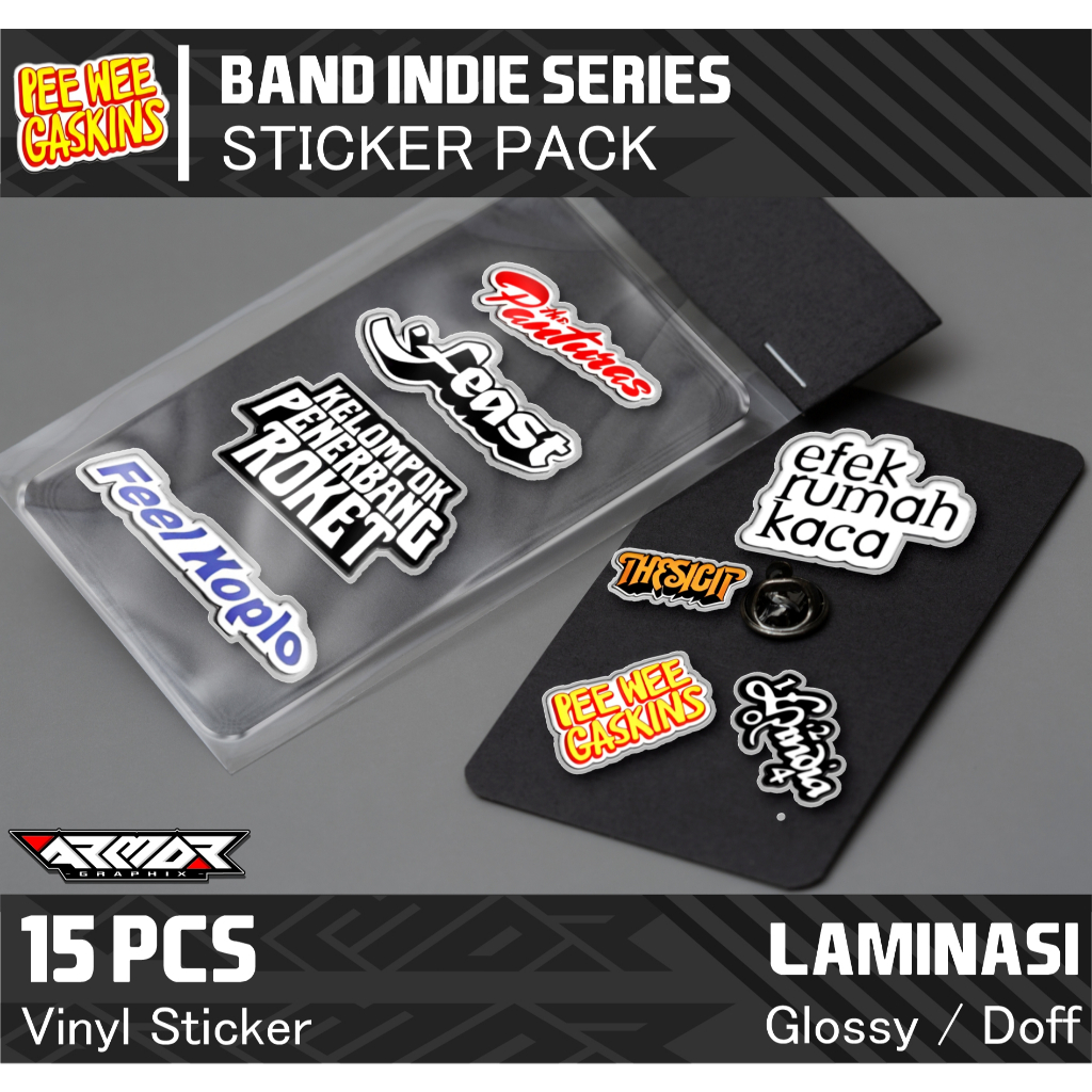 

15pcs Sticker Pack BAND INDIE SERIES Premium Waterproof Aesthetic, untuk Laptop, Motor, dan Helm ArmorGraphix 5