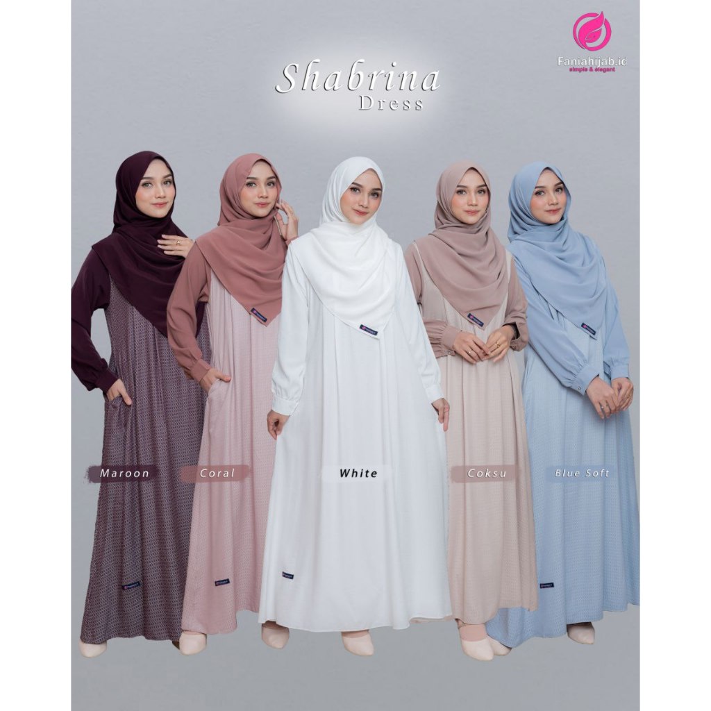 FANIA HIJAB SHABRINA DRESS I Gamis wanita muslim cutting loss syar'i warna putih coral blue