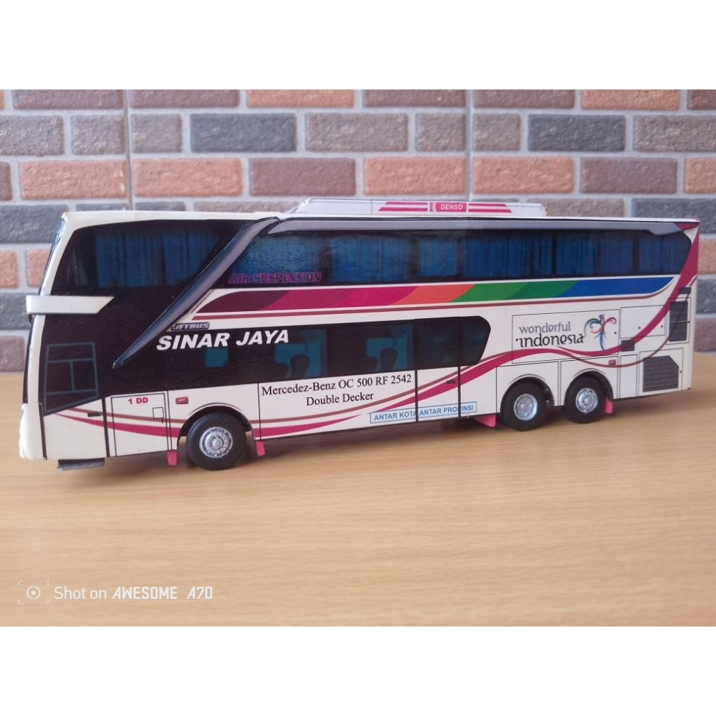 Diecast Miniatur Bus Sinar Jaya Double Decker Tanpa Spion Scale 50 Ori (Bekas Pemakaian/Koleksi) Mul