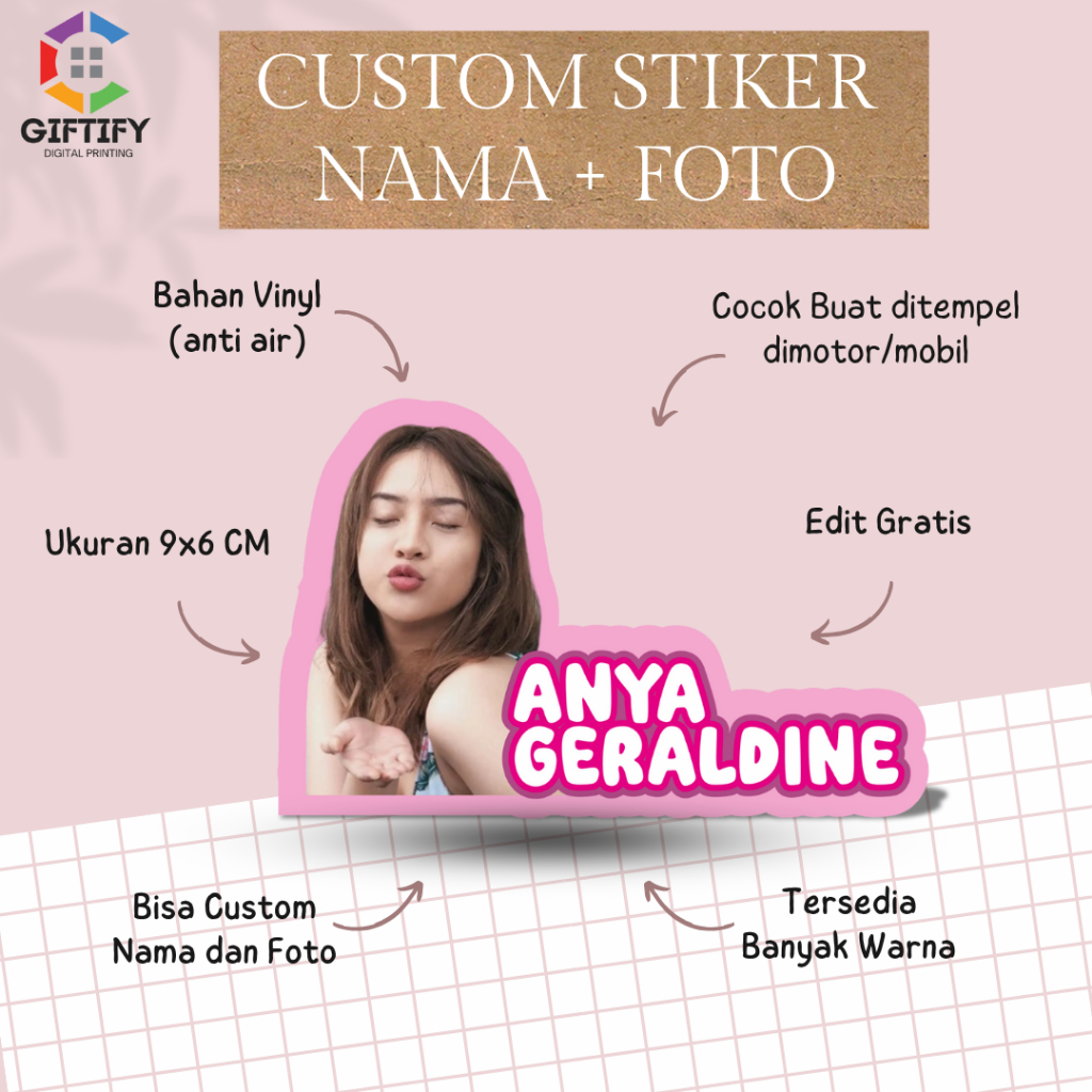 

STIKER CUSTOM NAMA DAN FOTO FREE EDIT DESAIN WATERPROOF VINYL PREMIUM