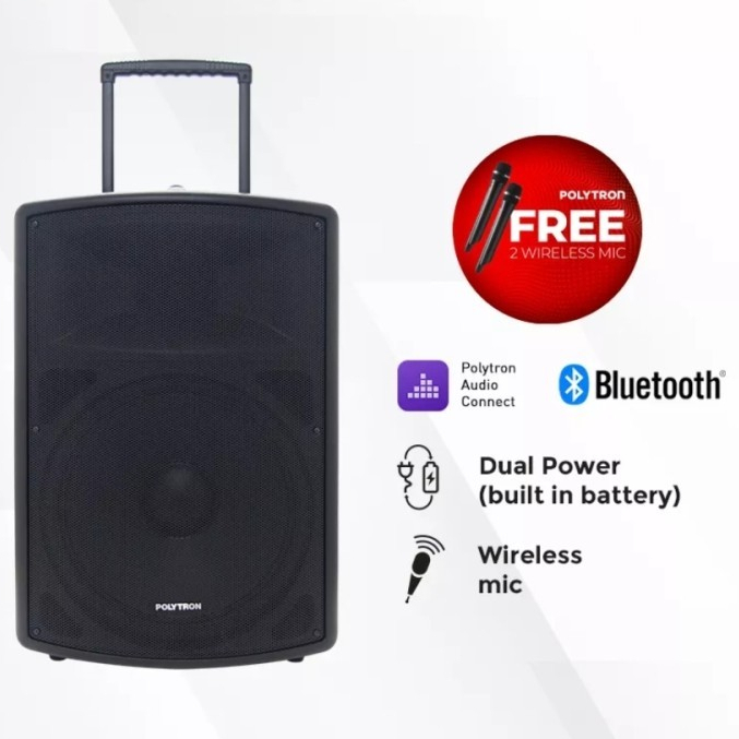 SPEAKER POLYTRON 12 INCH PAS PRO 12F3 FREE MIC WIRELES 2 PCS - BLUETOOTH KARAOKE ACTIVE