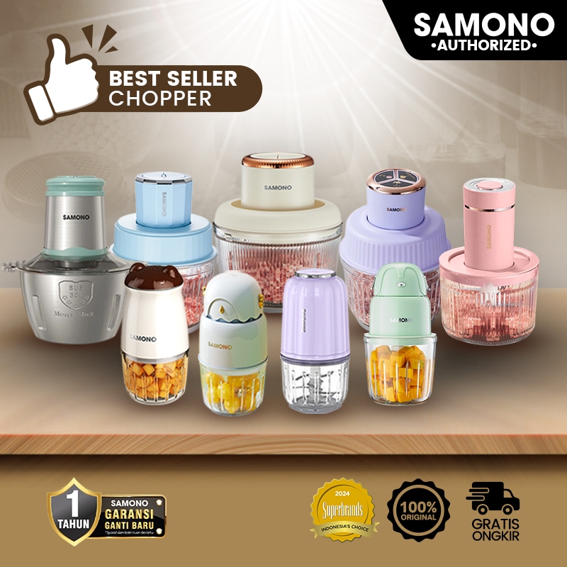 SAMONO Best Seller Chopper Low Watt Garansi Wadah Kaca Penghalus Daging Bumbu Buah MPASI Meat Grinde