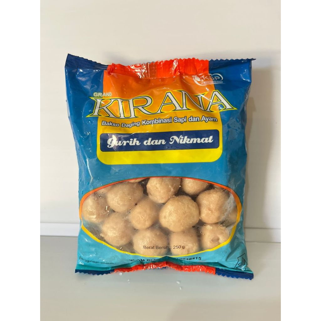 

Kirana Bakso Sapi Mini Kemasan Biru 250gr 50 butir