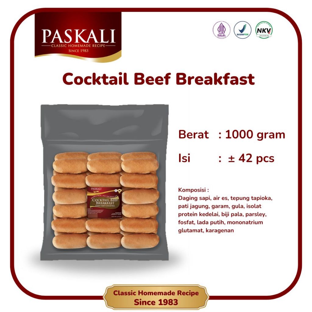 

Cocktail Beef Breakfast Paskali 1000 Gram Isi 40 Pcs (Sosis Sapi)