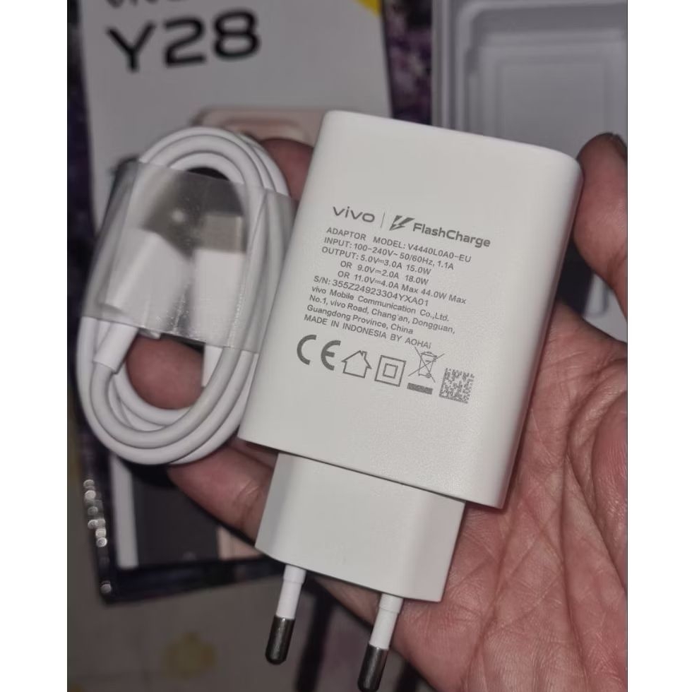 CHARGER CAS VIVO 4A 44 WATT FLASH CHARGE ORI BAWAAN HP V20 PRO V20SE V21 V22 V23 Y70 Y73 S7 S9 X30 X