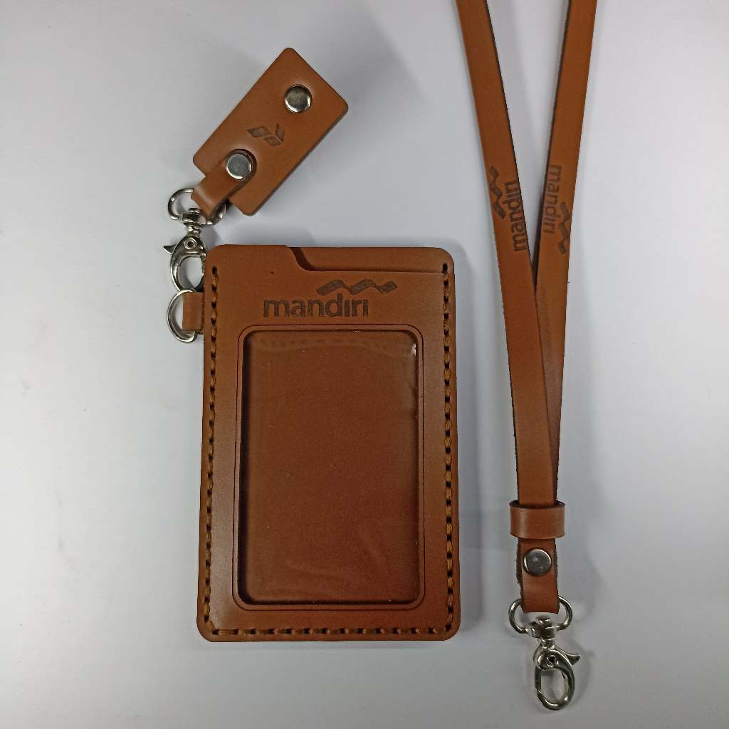 

Nametag ID Card Holder Lanyard Kulit Sapi Asli Free Custom Design & Gravir