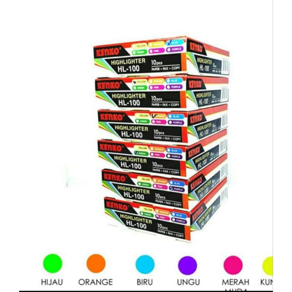 

KENKO Highlighter Stabilo Penanda Berwarna HL-100 Biru / Hijau / Kuning / Pink / Ungu / Mix 5 warna - Pack isi 10 Pcs.