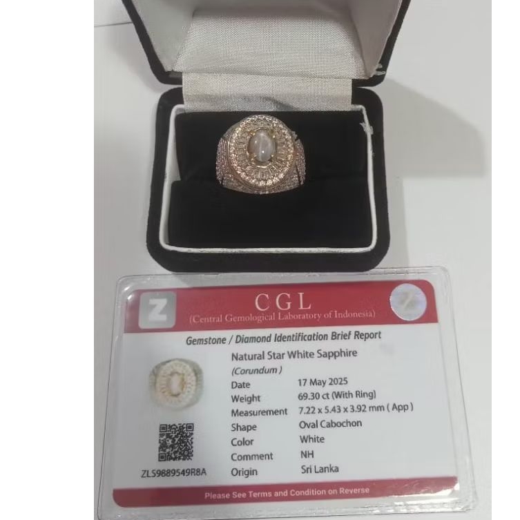 Batu Cincin Natural White Star Sapphire Ceylon