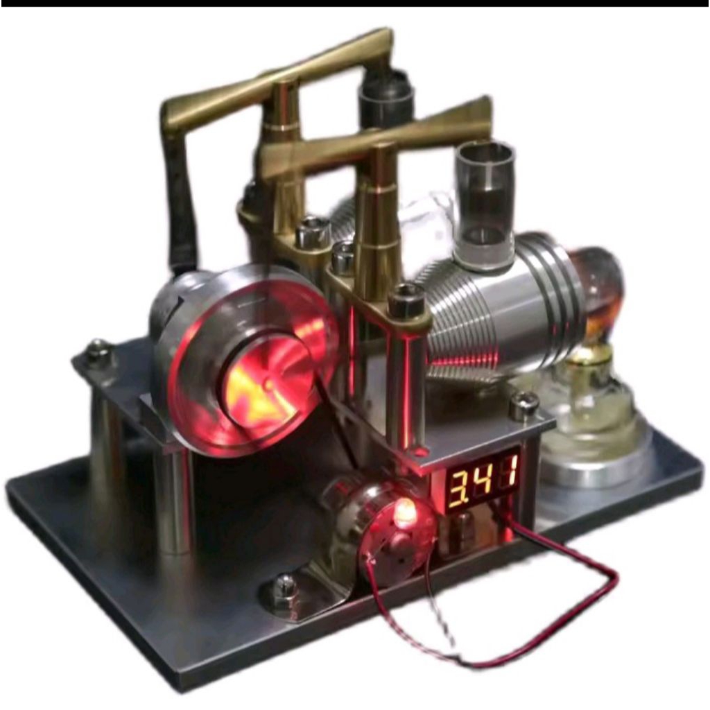 stirling engine silinder ganda dengan volmeter & generator mini