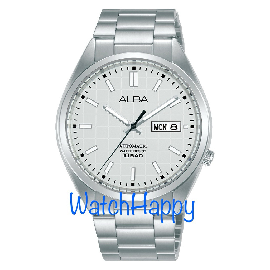 JAM TANGAN ANALOG PRIA ALBA AL4329X1 / AL4329 / AL4329X AUTOMATIC SILVER WHITE PATTERNED DIAL STAINL