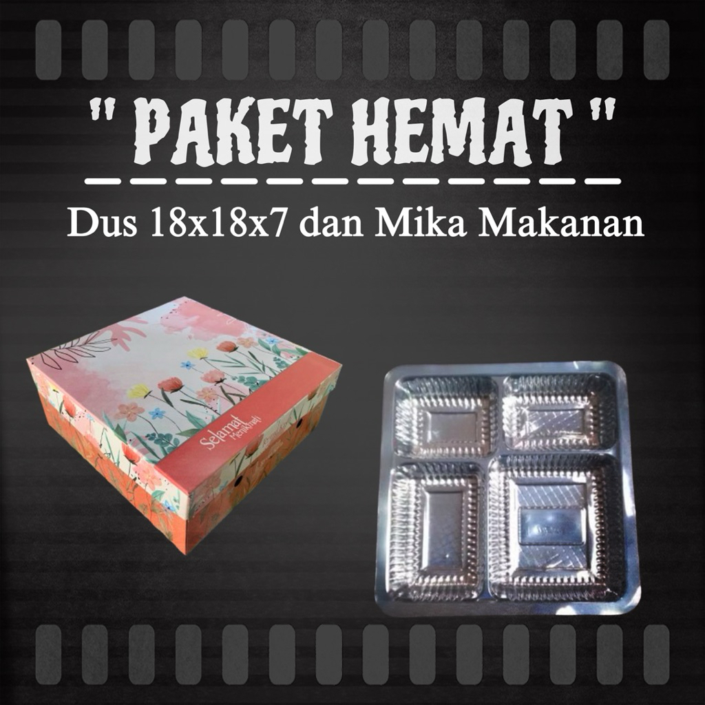 PAKET KOMBO Dus Nasi dan Mika Makanan||Dus Nasi Uk 18x18x7||Mika Sekat 4||Dus Snack TEBAL||