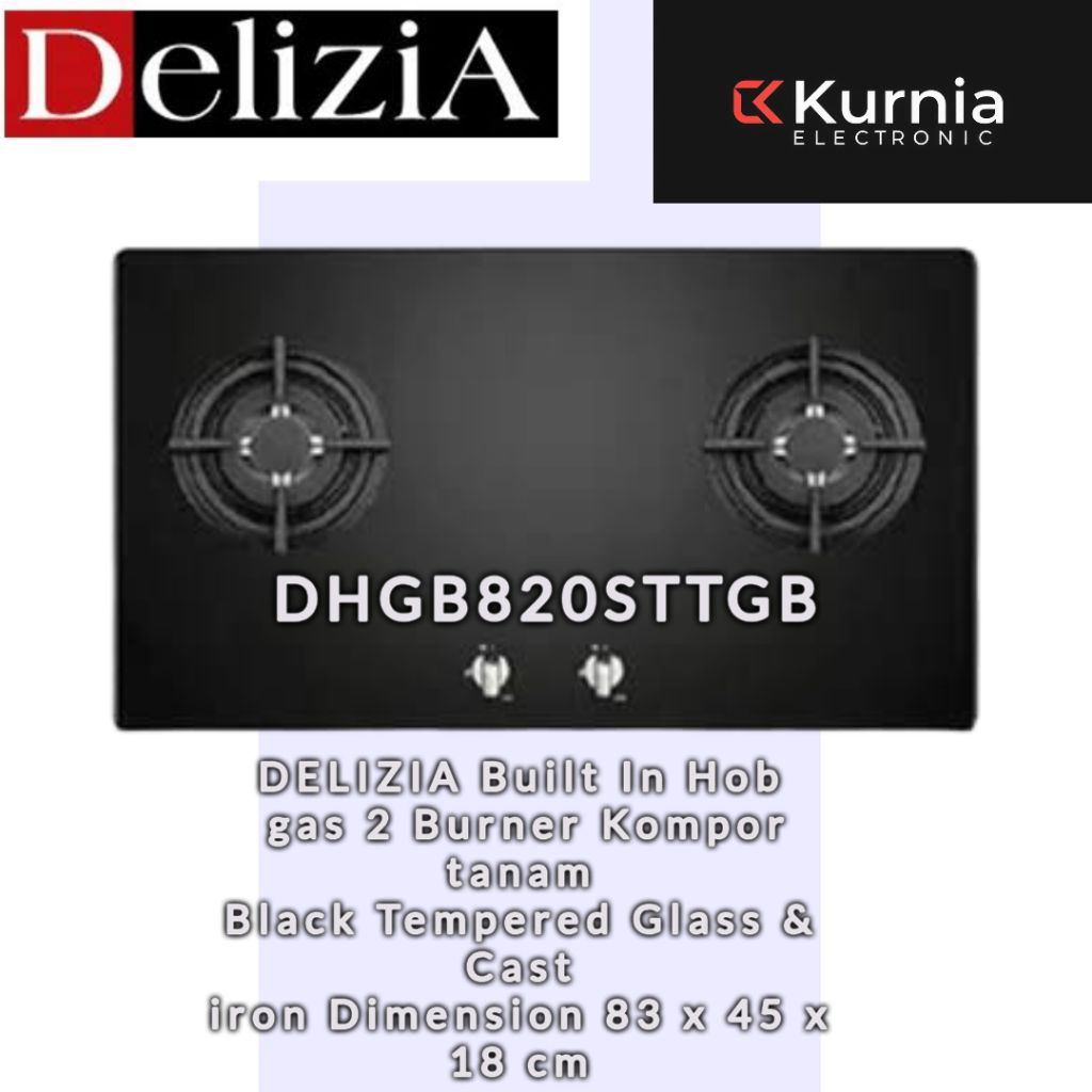 DELIZIA DHGB820STTGB /  DHGB820 Built In Hob Gas Kompor tanam 2 tungku