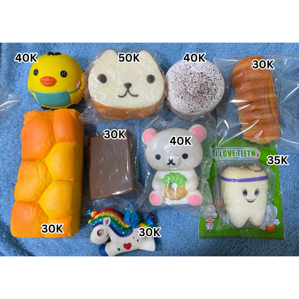 FLASH SALE SQUISHY BREAD TEETH CHICKEN KAPIBARASAN HACHIMI RILAKUMA CHOCOLATE UNICORN PENCIL MANGOST