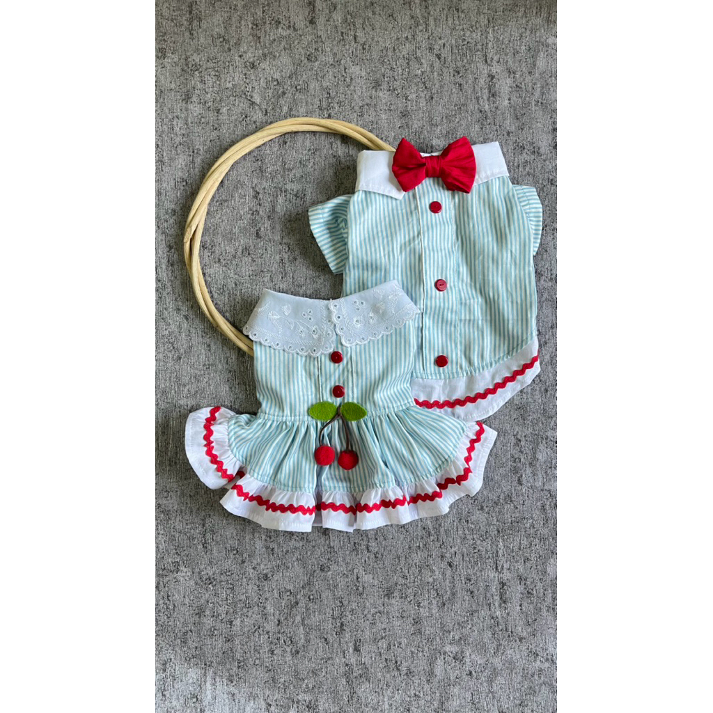 Pet cotton cherry set baju lucu kemeja anabul anjing kucing doggy lucu lembut anabul besar doggy dre