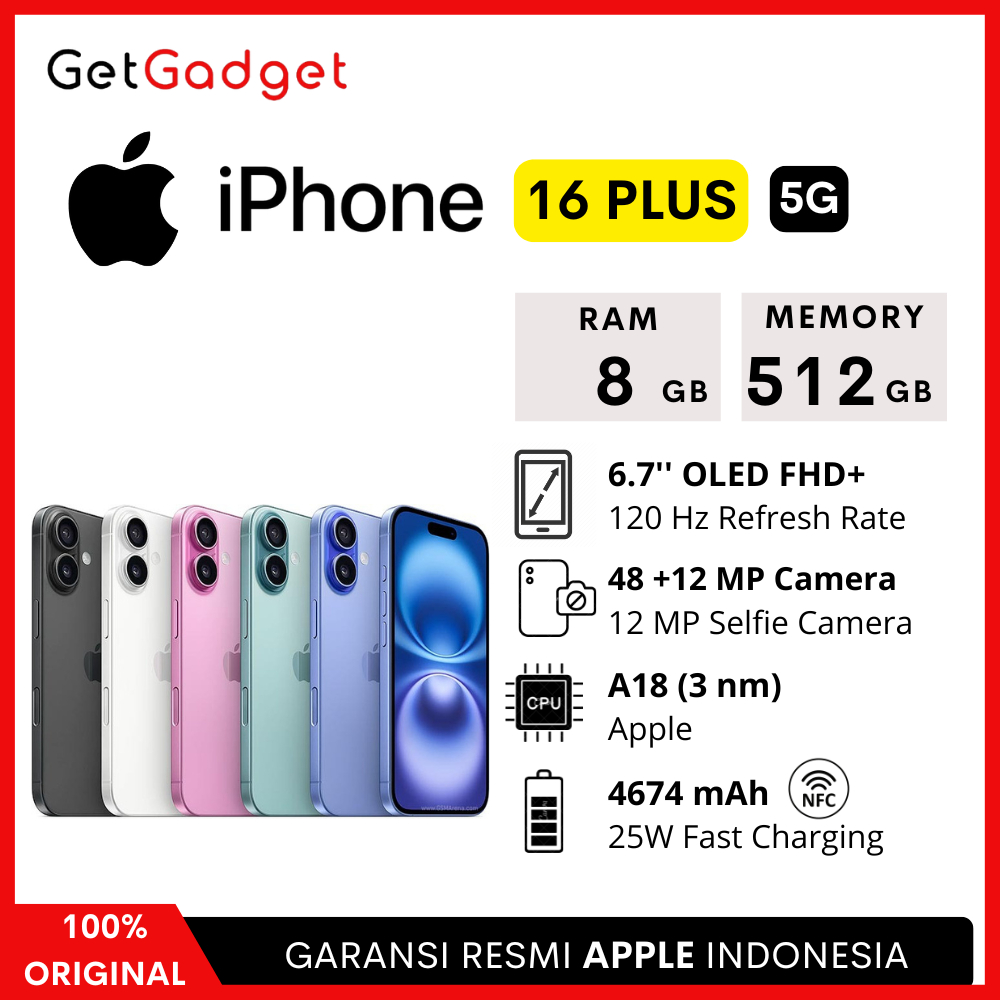 Apple iPhone 16 Plus - 128GB 256GB 512GB - New Baru Original Garansi Resmi Indonesia GDN iBox