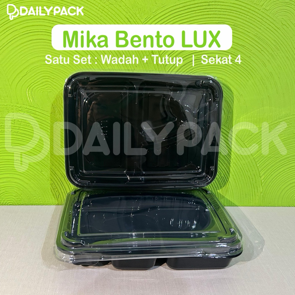 (ECER) Mika Bento Sekat 4 LUX + Tutup / Mika Bento Plastik / Mika Bento 4 Sekat Hitam / Tray Bento