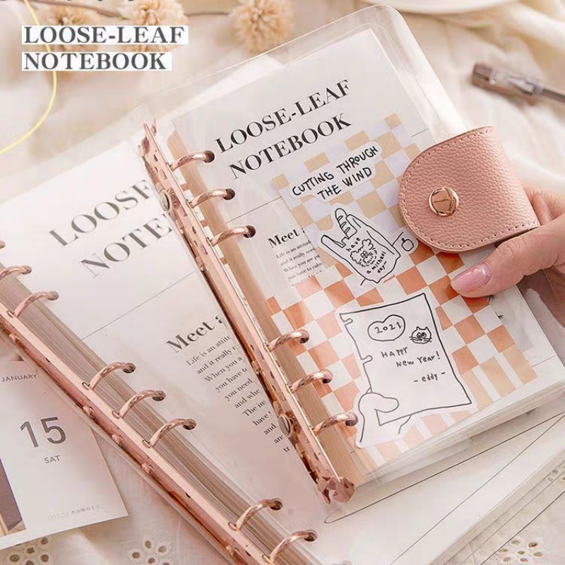 

Elegant Binder A5 Binder A6 Transparan Binder with Clip Note Book Loose Leaf Rose Gold Binder