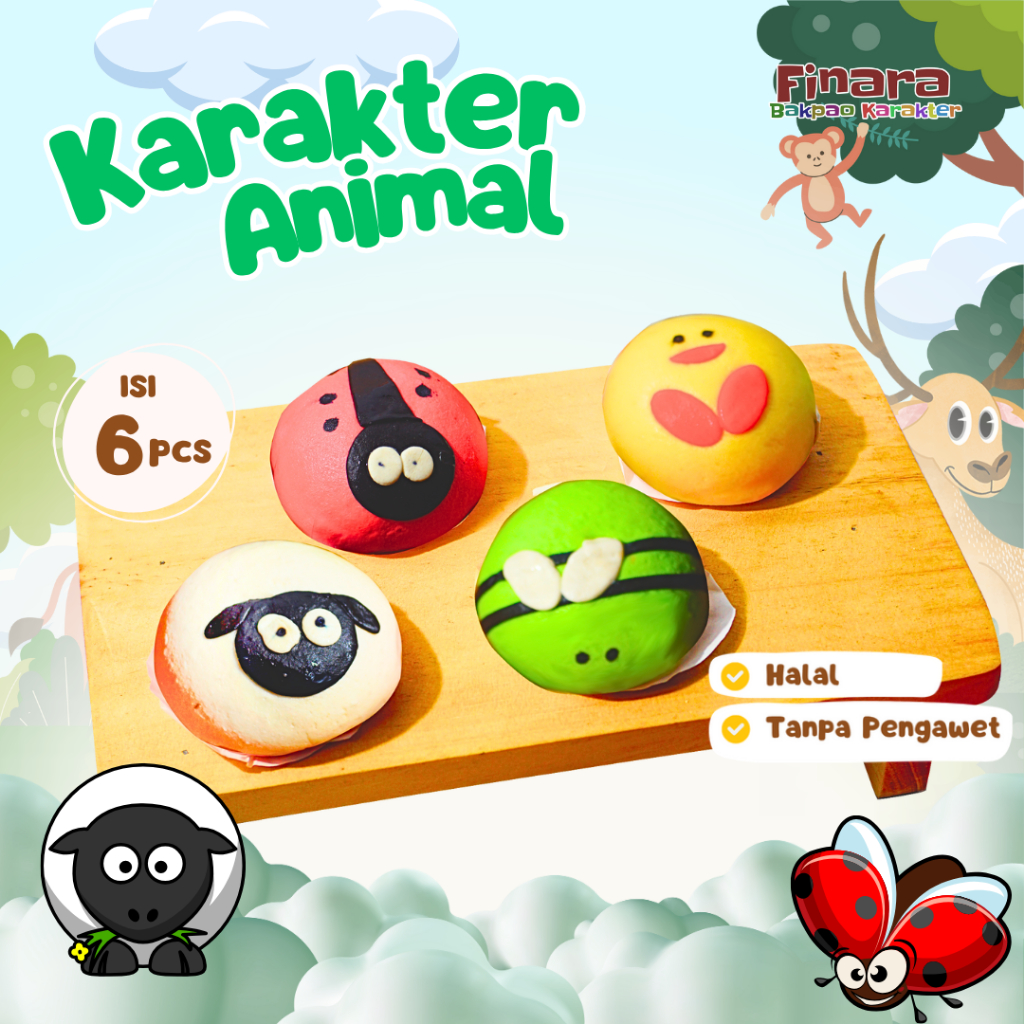 

Bakpao Karakter Frozen Animal Finara Isi 6 Pcs Manis Cemilan Sehat Halal