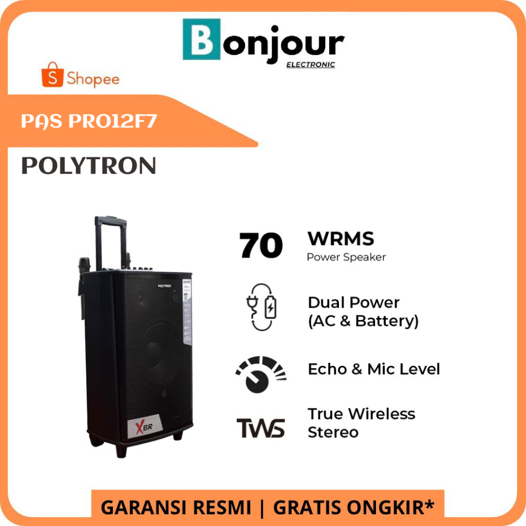 Speaker Polytron PAS PRO12F7 Speaker Bluetooth Polytron PASPRO 12F7 - Free Mic Wireless 2 Pcs