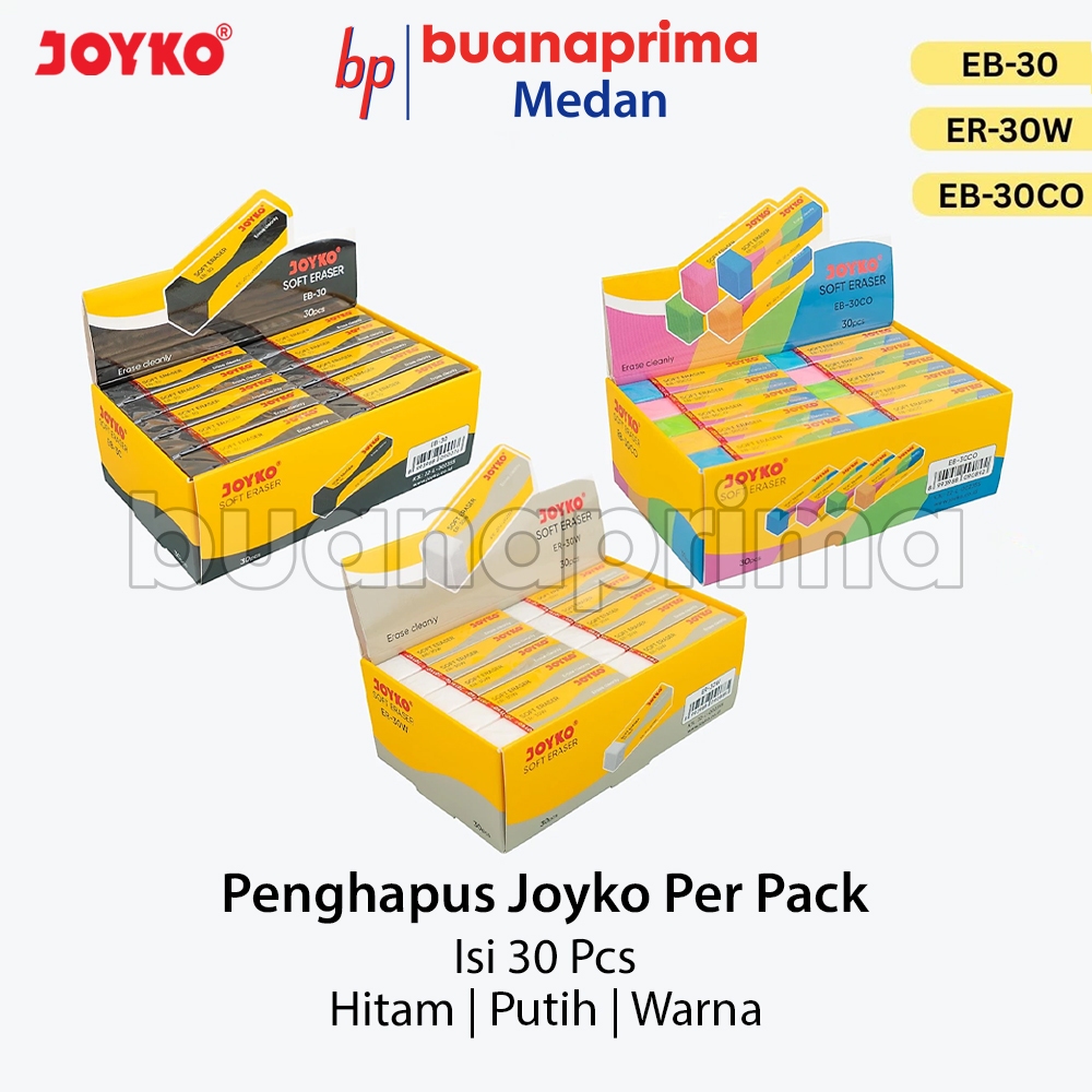 

Penghapus JOYKO EB-30 1 BOX isi 30 pcs EB-30 EB-30CO ER-30W Stip Warna Warni Hitam Putih Soft Eraser Per Pack