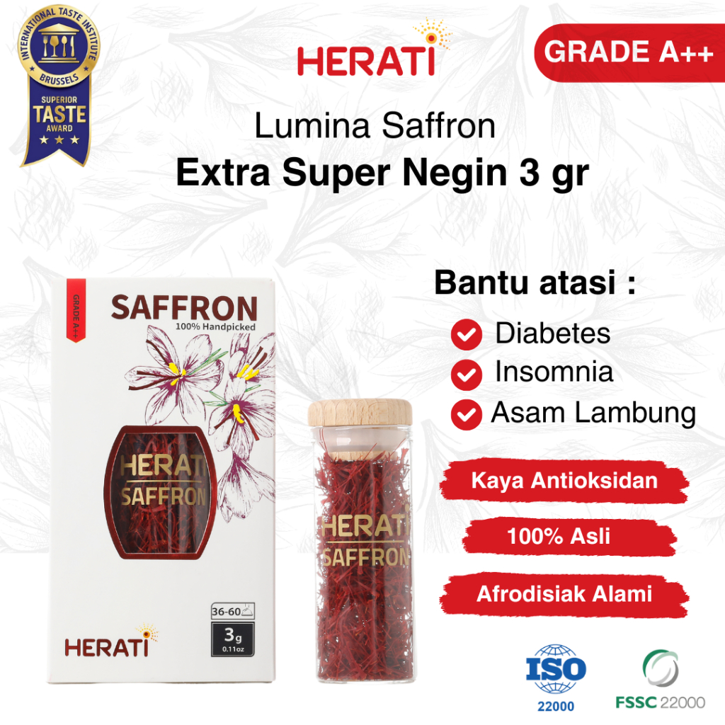 

Herati Saffron Afghanistan I Lumina Saffron Extra Super Negin 3 gr Bunga Safron Grade A++ Premium Original