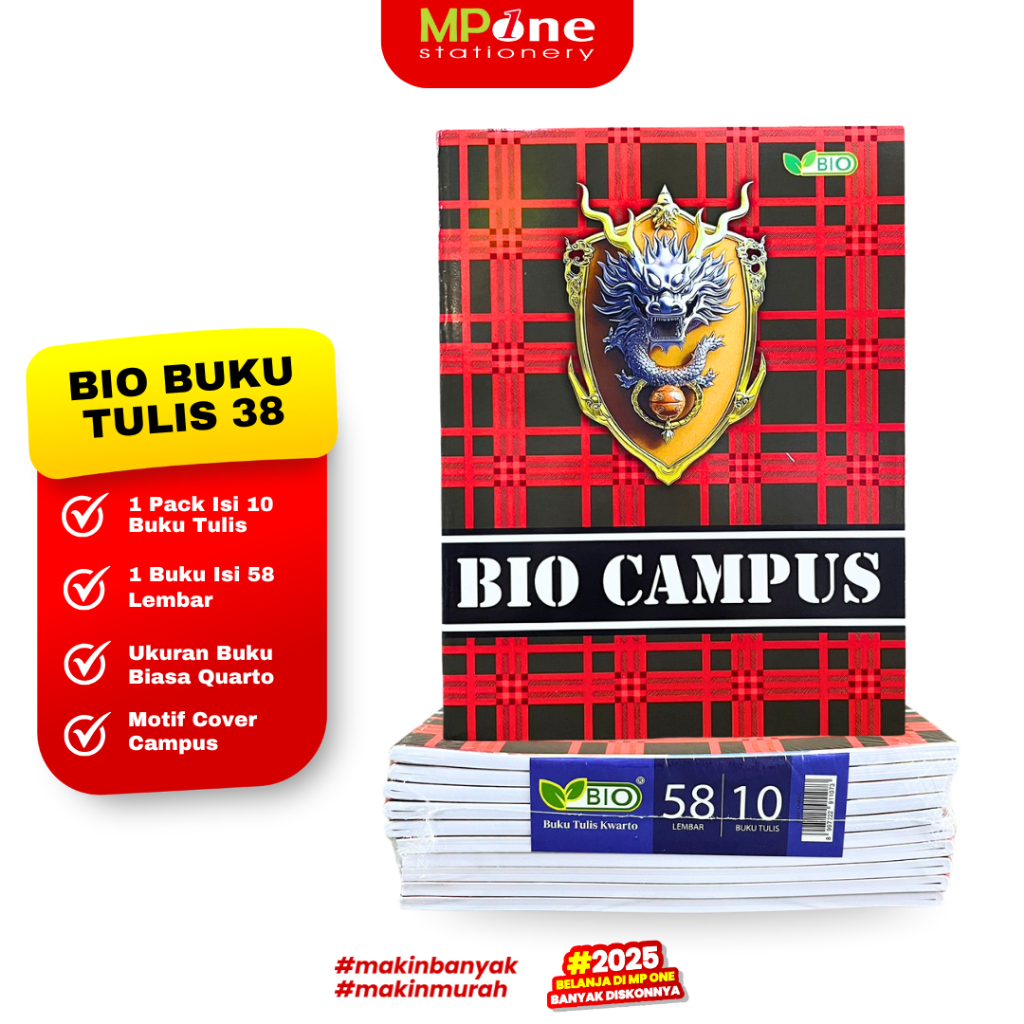

(1 PACK) Bio Buku Tulis 58 Lembar Motif Campus / Buku Tulis Sekolah Quarto / Buku Tulis Isi 58 Lembar @10PCS BIO