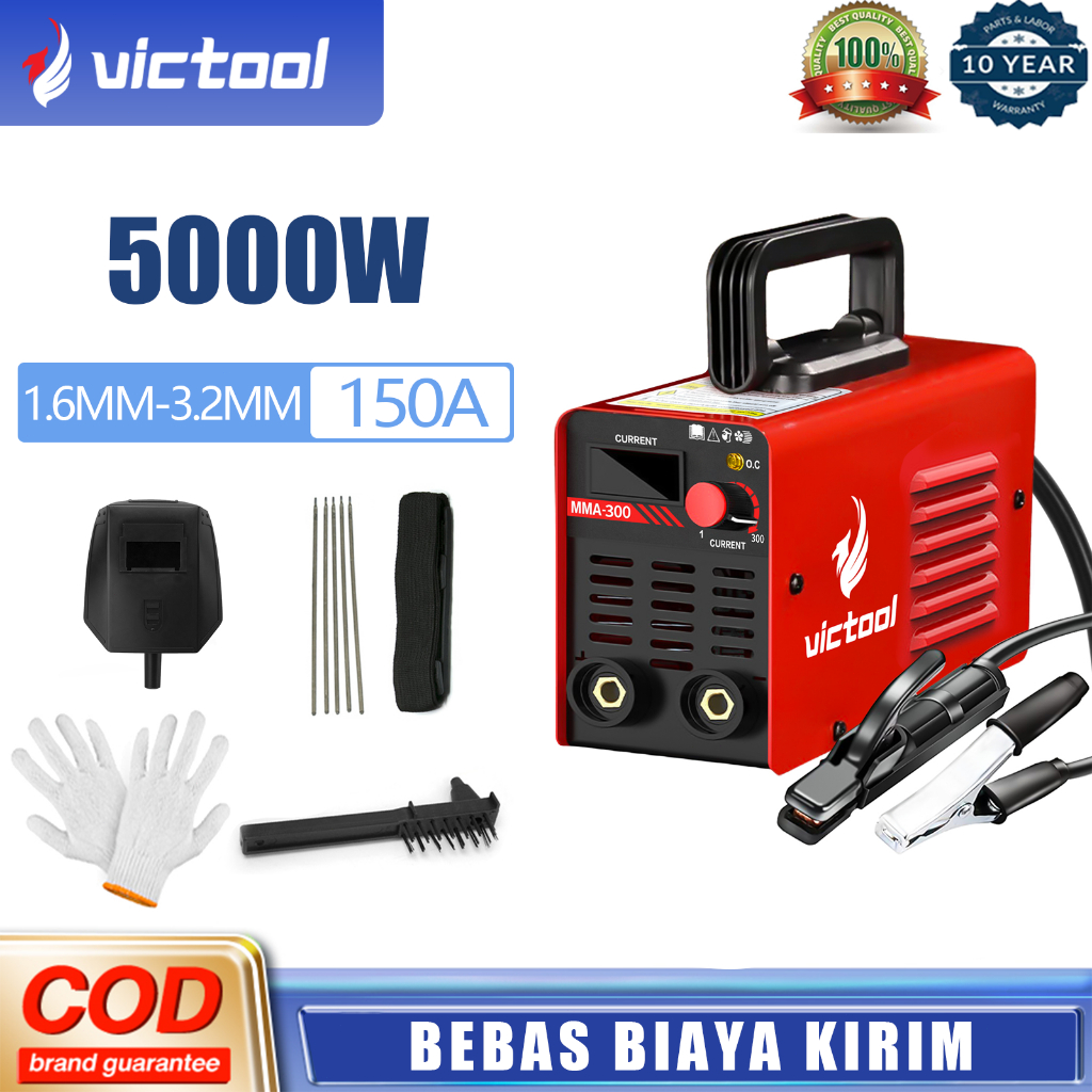 VICTOOL Mesin Las Listrik 5000W Trafo Las Daya Tinggi Alat Listrik Pintar Set Mesin Las Mikro 8 Buah