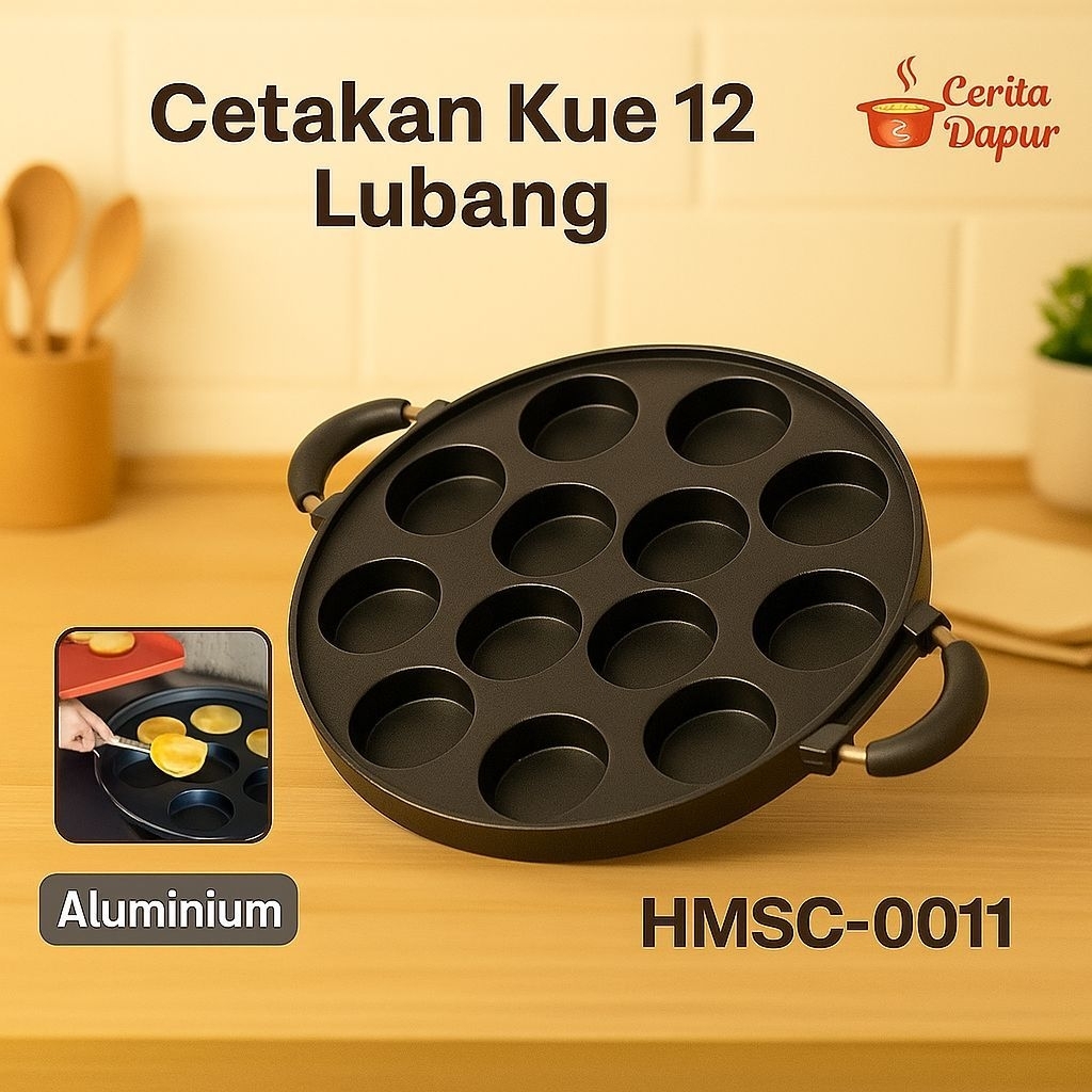 Cerita Dapur - Premium Teflon Bulat Cetakan Datar Kue Telur Kue Lumpia Pukis Wingko Babat 12 Lubang