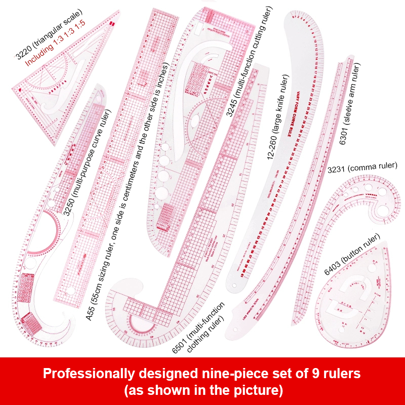 

7PCS/SET tailor ruler Clear measuring kit sewing drawing Yardstick ruler sleeve French arm curve set Paddle Whee ruler set