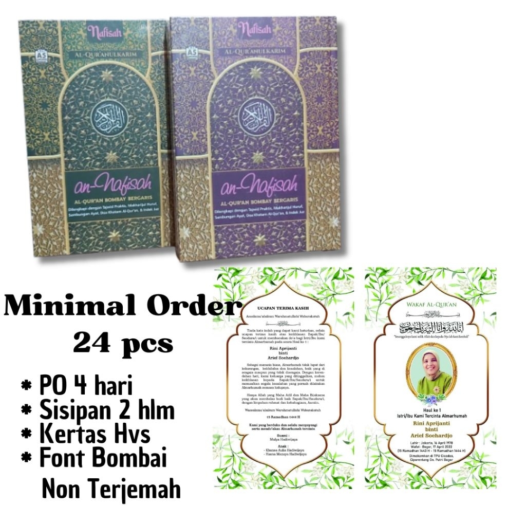 Custom AlQuran 40 Harian Cetak Al Quran 40 Hari Almarhum Waqaf Quran Souvenir Tahlil - Al Qur'an Sis