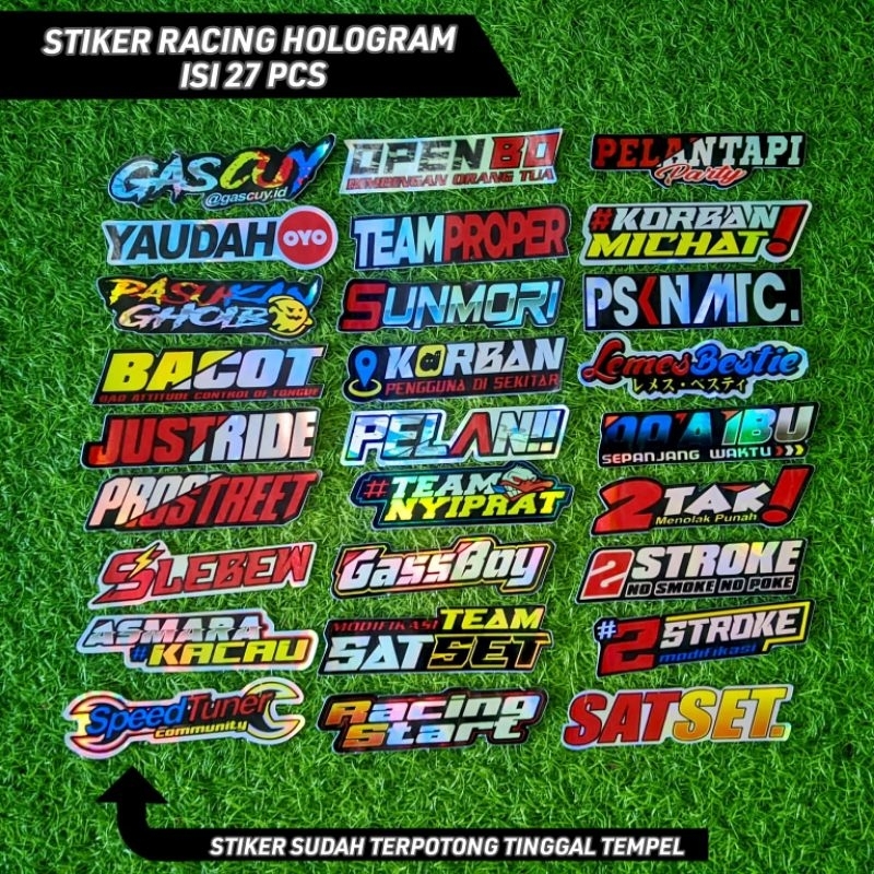 Stiker Racing Motor Hologram Isi 27 Pcs / Sticker Sponsor Brand Kata-kata Viral Prostreet, Oyo, 2Tak