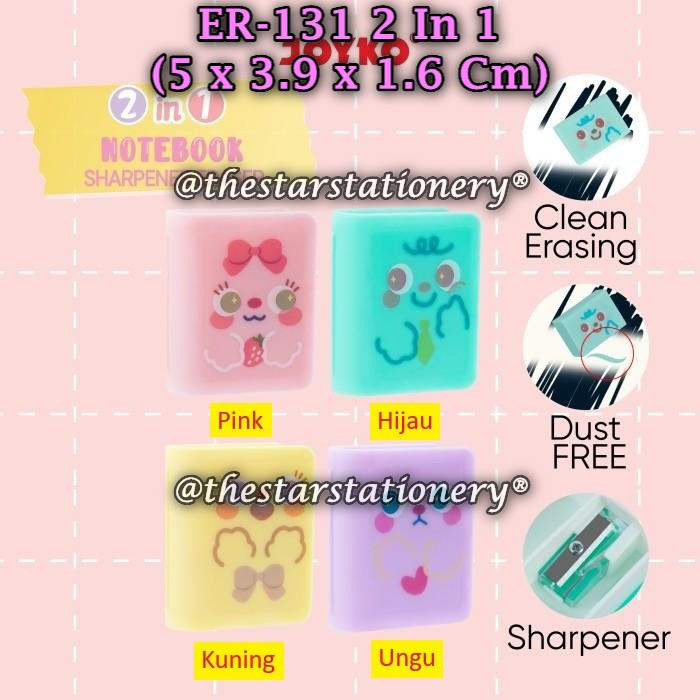

(1 Biji) Rautan dan Penghapus JOYKO ER-131 Notebook Sharpener Eraser 2 in 1 Joyko ER-131 (1 Biji)