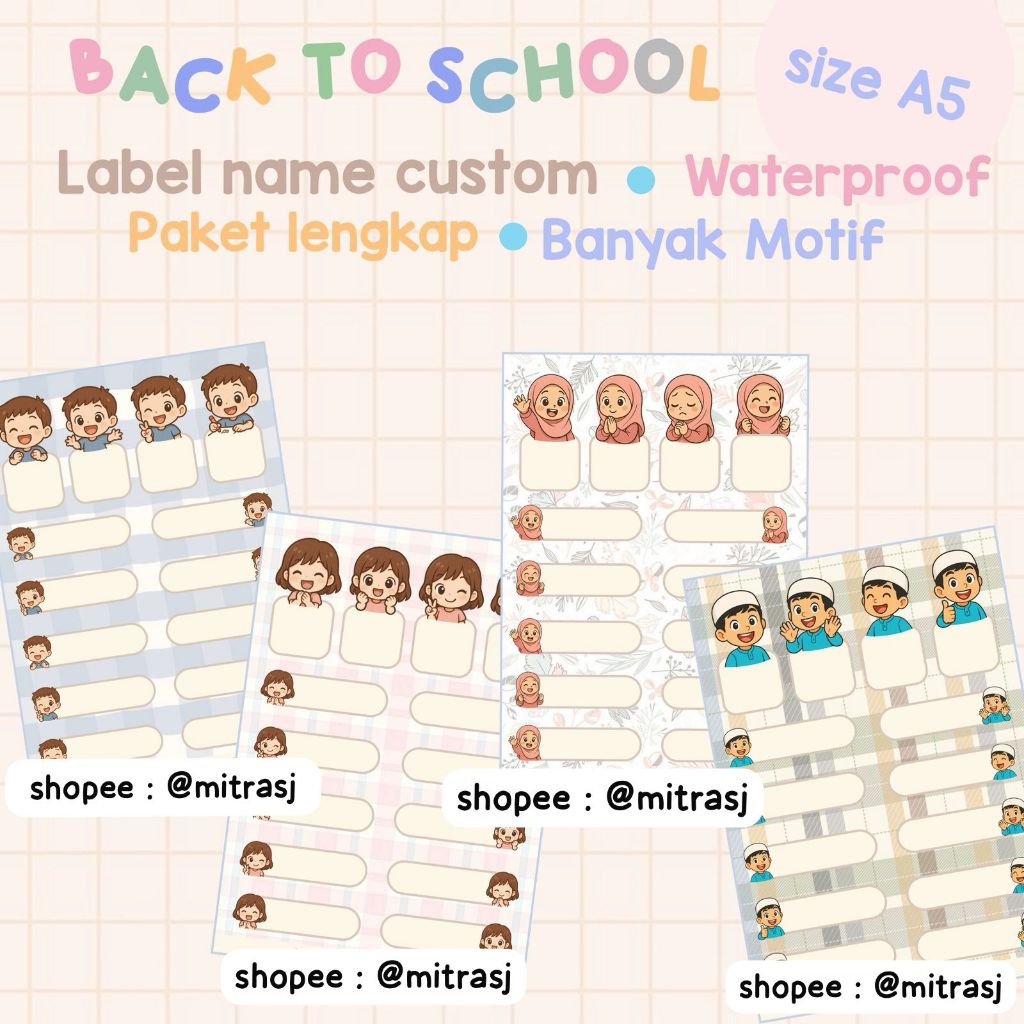 

CUSTOM LABEL NAMA WATERPROOF (BISA PER LEMBAR isi 14) / label nama custom anak / label nama anti air