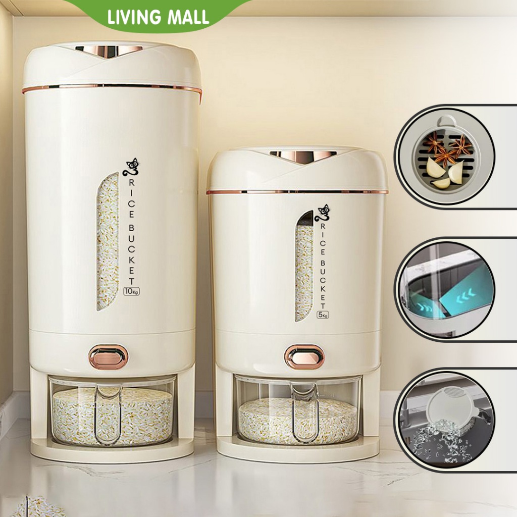 DISCOUNT 50RB LIVING MALL Dispenser Beras Tempat Penyimpanan Beras Otomatis Aesthetic 5-10KG