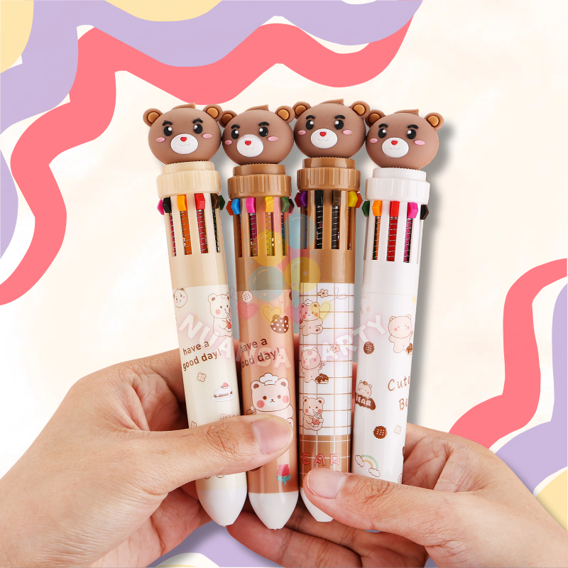 

NP • Ballpoint / Pulpen Mekanik 0.5 mm Multicolor 10 Warna Tinta Motif Bear Beruang