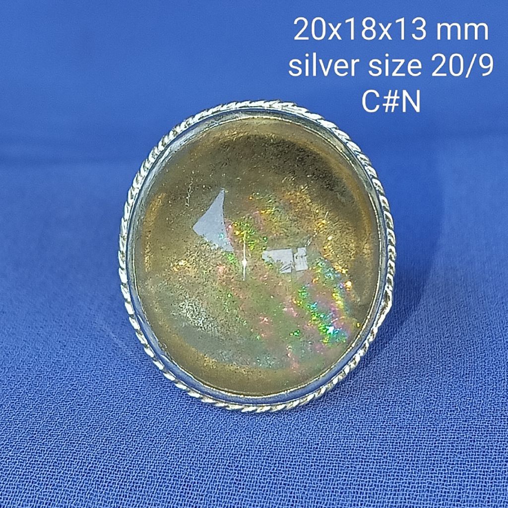 cincin perak, batu natural kecubung kuning, fenomena pelangi