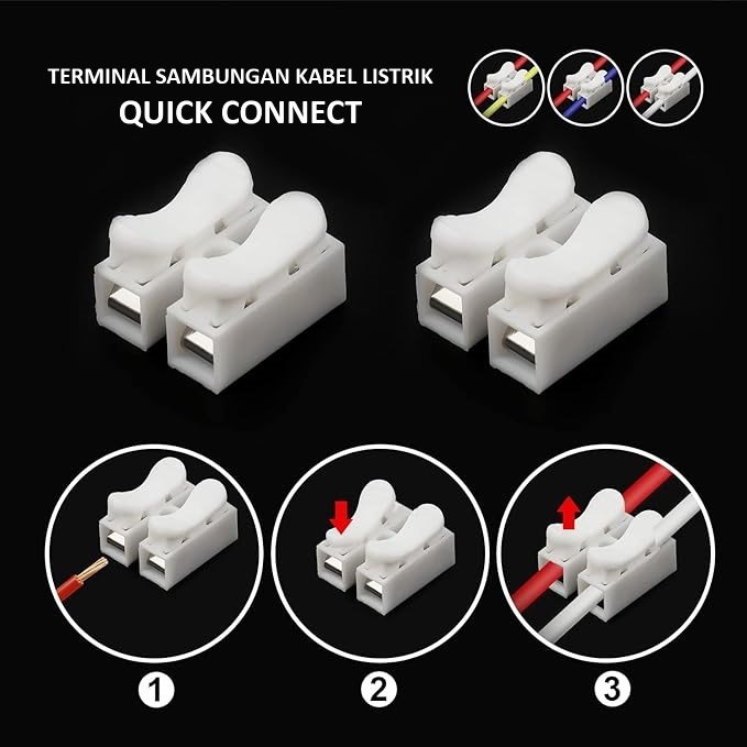Quick Connect ISI 50 PCS Terminal Connector Konektor Sambungan Kabel Listrik 2 PIN Jepit CH2