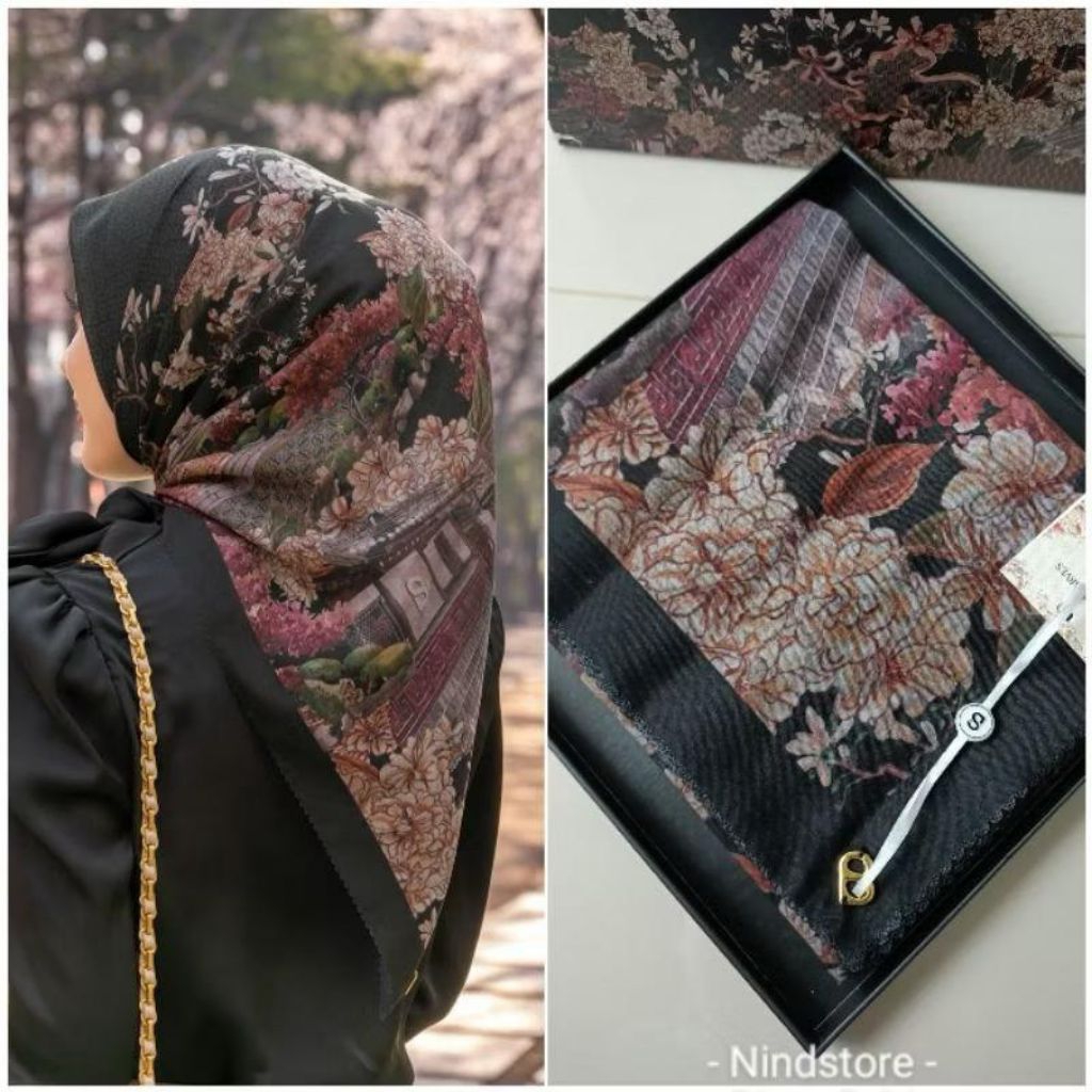 COD Jilbab SegiEmpat Voal Motif Arumi Sage / NAGITA BUNGA HITAM / SAGE / WHITE / DUSTY ROSE / HIJAB 