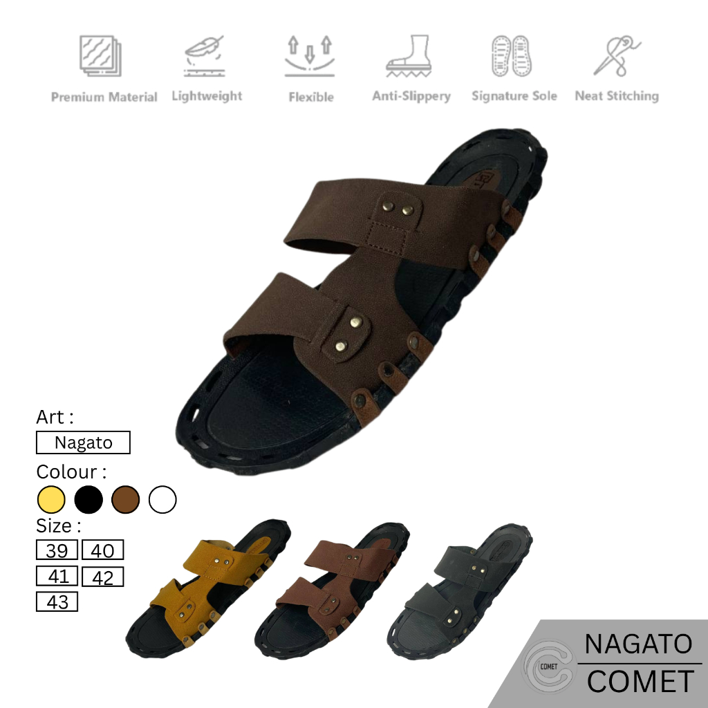 Sandal Pria Sandal Kulit Sandal slide COMET NAGATO