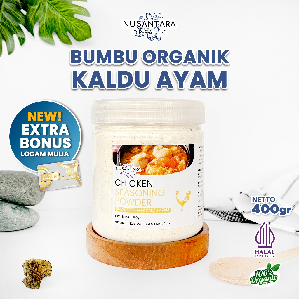 

Nusantara Organic Kaldu Ayam Bubuk Chicken Stock Broth Seasoning Powder Non MSG Murni Asli Bumbu Masak Organik Masakan