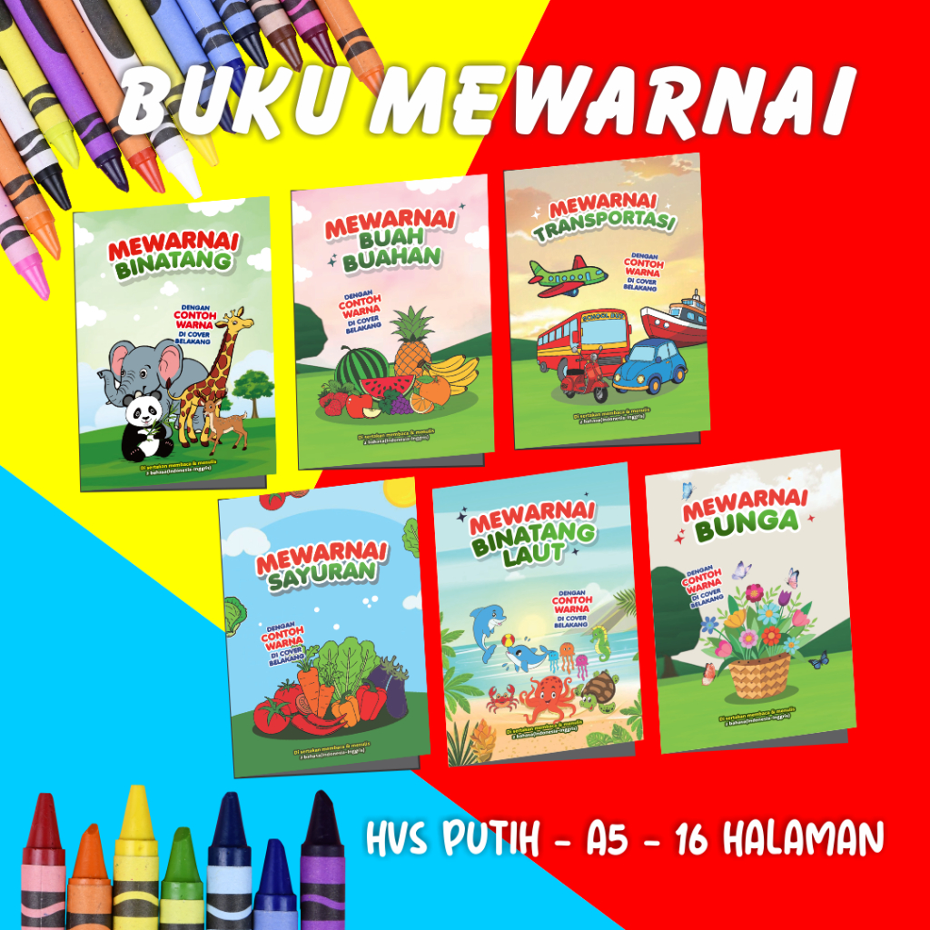 

Buku Aktivity Mewarnai Anak Paud TK Bilingual Edukasi Membaca Menulis HVS Putih Dengan Contoh Warna