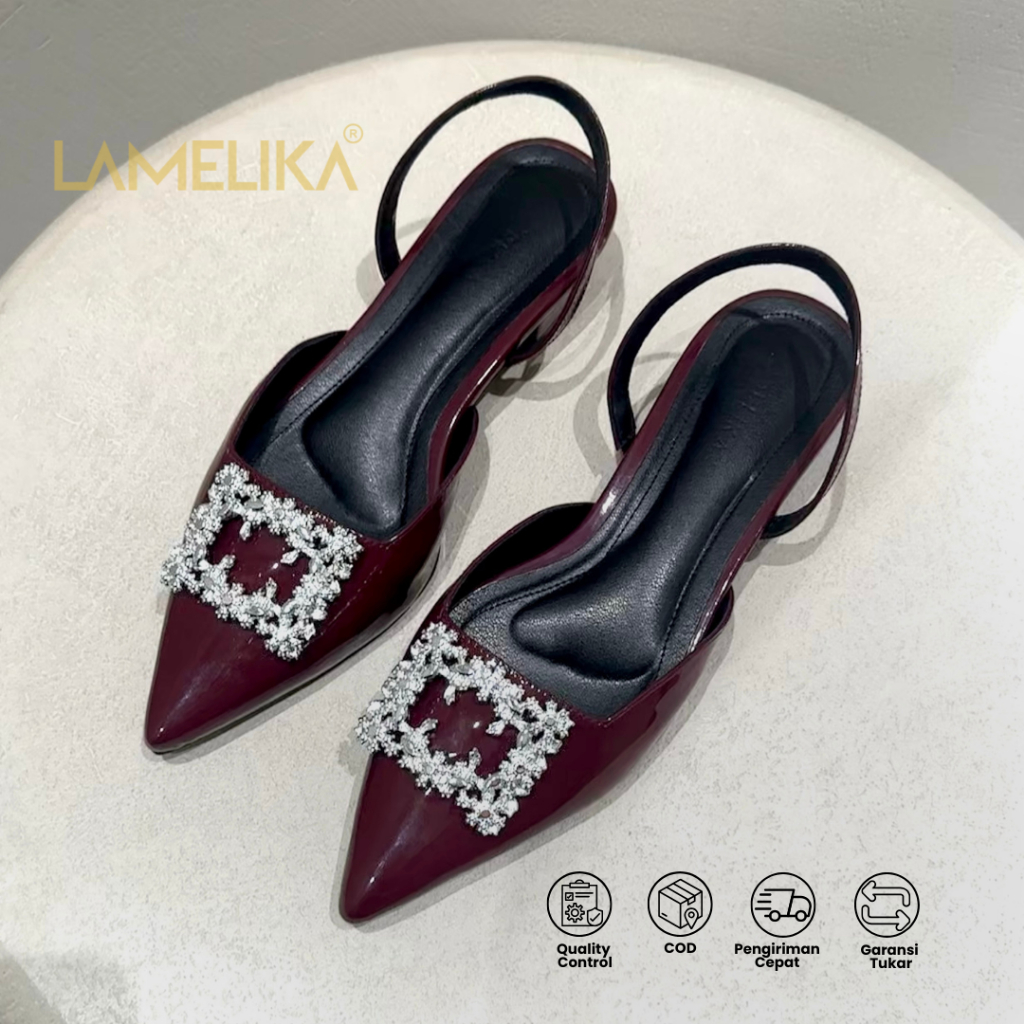 LAMELIKA Zora Mules Sandal Kondangan Wanita Heels 3 Cm Slip On Anti Slip